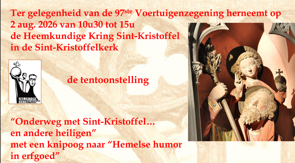 Affiche Onderweg met Sint-Kristoffel en andere heiligen